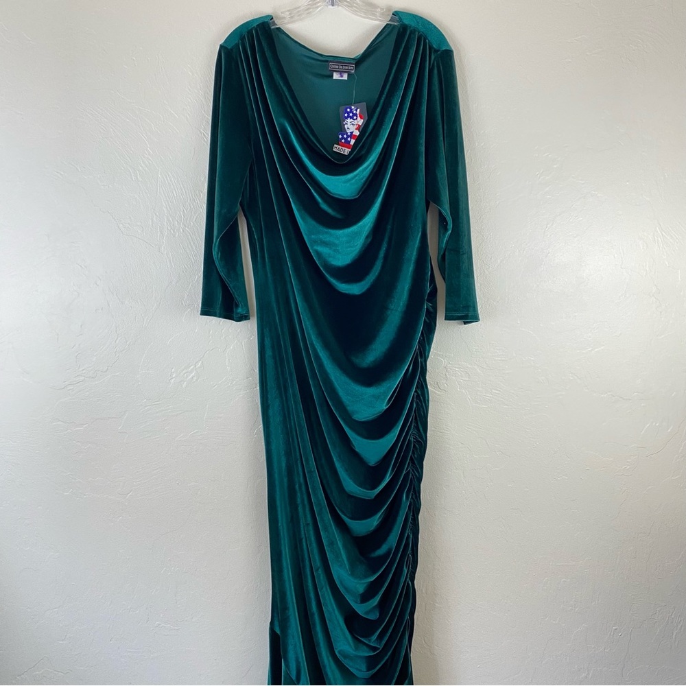 Pinup Couture Emerald Green Velvet Draped Maxi Dress